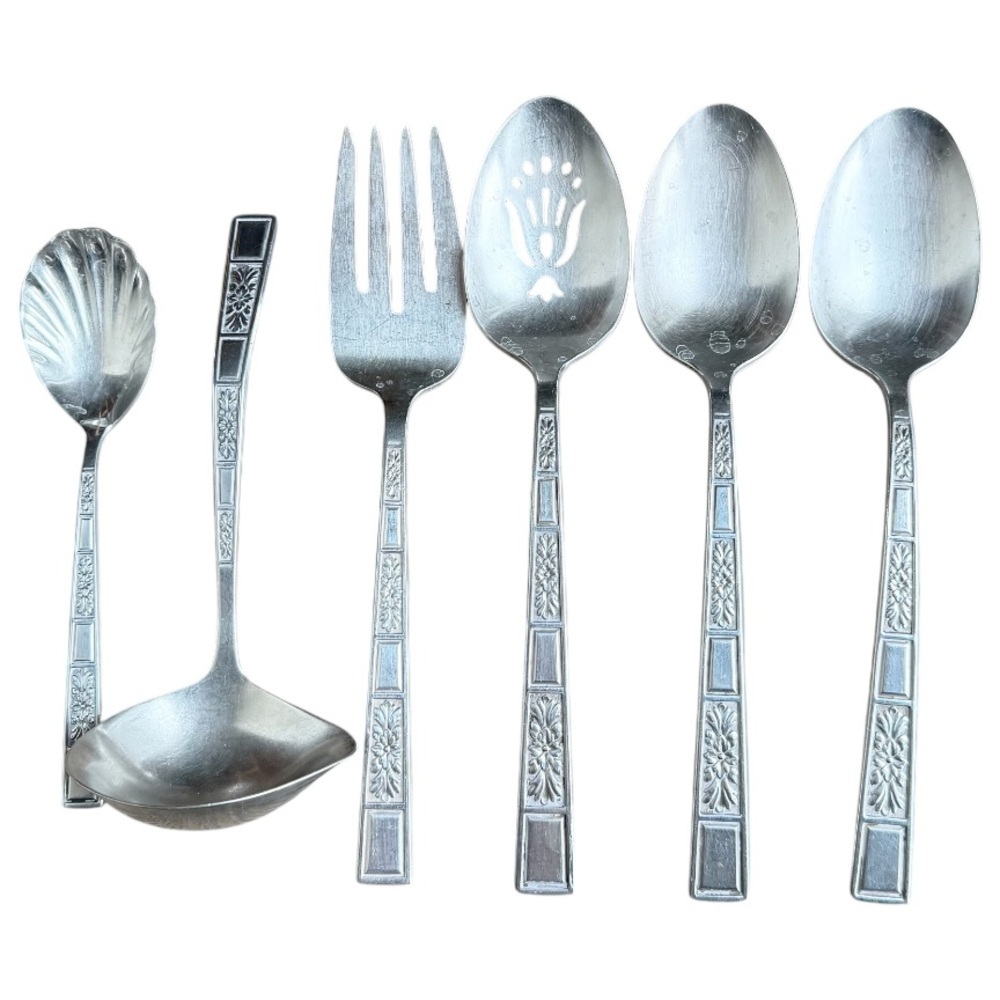 Reed & Barton LOT 6 stainless steel serving ware spoons ladle fork vintage